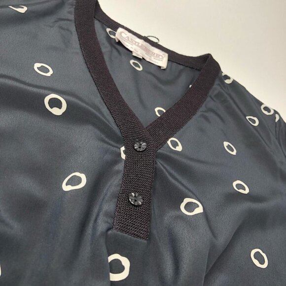 𝅺VINTAGE Castleberry Painted White Abstract Polka Dot Black Bomber Shirt Blouse - Picture 5 of 11